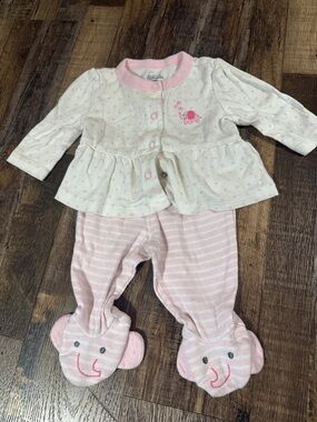Pink and Cream Elephant Footed Pajama Set
